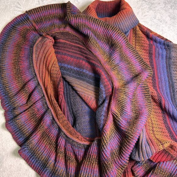 Tesoro Moda Knit Poncho Womens S/M Colorful Cowl Neck Festival Western Flowy - Picture 7 of 7